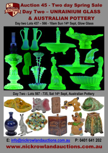 Two Day Spring Auction - Day Two - Uranium Glass & Australian Pottery