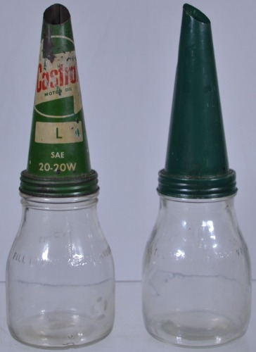 Oil Bottle - x2 Pints, 1x Castrol Tin lid Green 'L '