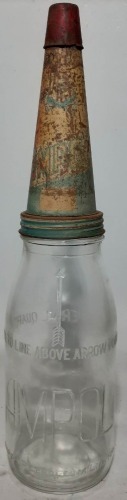 Oil Bottle - 1 Quart, Ampol Bottle with Ampol Tin Top