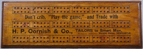 Advertising Cribbage Board - H.P. Cornish Tailor Newcastle