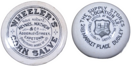 Pot Lids x2 - Wheeler Corn Salve Capetown & The Supply Stores Dudley