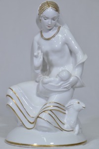 Religious Figurine - Kunst Porellan Czech Republic, Madonna with Child, Porcelain, Signed to base, H29cm, Wear to gold leaf decoration.