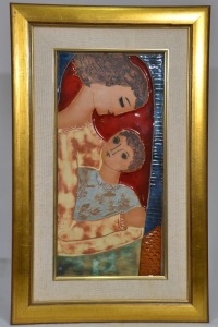 Religious Artifact - Madonna with Child, Ceramic tile, Signed J. Ruth, 60 x 38cm