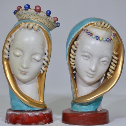 Figurines x2 - Eugenio Pattarino, Italy, Madonna Busts, Ceramic Sculptures, Initialled to base, H 16cm