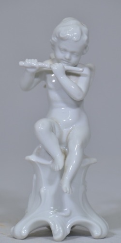 Figurine - Ernst Bohne, Germany, Pan on Plinth, Porcelain, Stamp to base, H 13cm