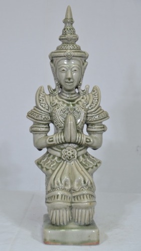 Religious Item - Thai Statue - Celadon glaze pottery, H 47cm, Chip to side of base