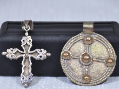 Jewellery - Tribal Cross Pendant x2, Unmarked silver.