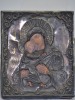 Religious Artifacts - Russian Icon Madonna and child, Hand painted silver on timber, C1860, 13 x 11cm