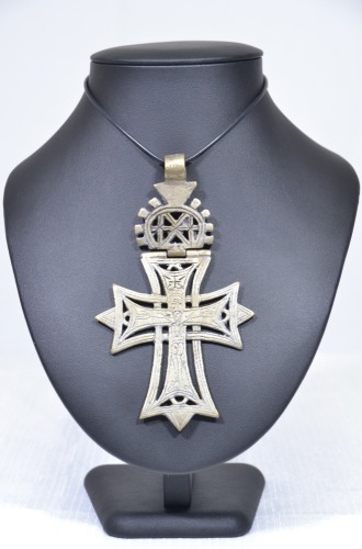 Jewellery - Ethiopian Cross Pendant, Unmarked silver, 13cm.