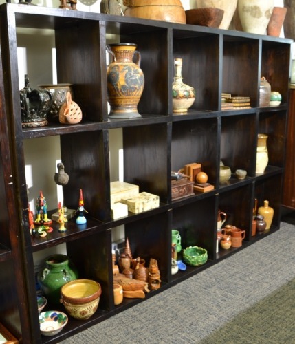 Furniture -Black pigeon hole display unit, Heavy hardwood 1930 x 1320. Contents in photo auction separately.