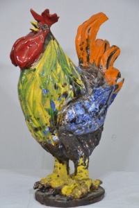 Art - Rooster Sculpture - Heavy glazed pottery, Signed to base RBM, H 55cm