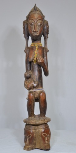 Tribal - African Fertility Statue, Mother with Child, Carved timber H 82cm