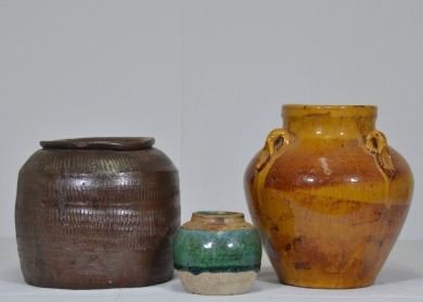 Pottery x 3 - A selection of three, Asian & European glazed pots, H 21cm