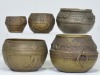 Tribal x 5 - South East Asian cast metal bowls x 5, 10 cm x 13 cm