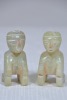 Asian - Neolithic style, carved ethnic figurines in stone. H 7cm.