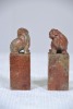 Asian - Chinese stone chop / seal, Lion figurines, H 9cm. - 3