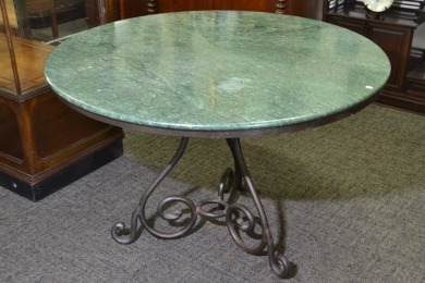 Furniture - Round Table - Marble top with Wrought iron frame, D 120cm.