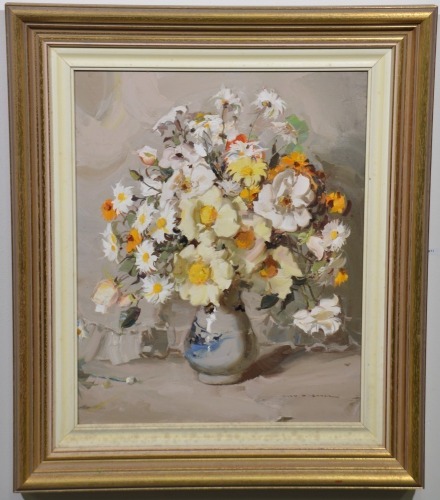 Art - Alan B. Baker, Flowers, Oil on board, 60 x 50cm (Including frame 74 x 63cm).