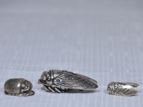 Jewellery - Silver Beetle / Cicada Brooches x3