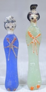 Ancient History items - Early Glass Ladies, H 13cm, H 15cm.