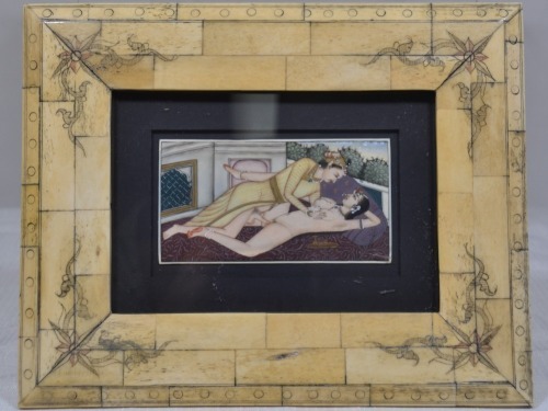 Erotic Art - Hand painted tantric art on non composite with bone frame. 20cm x 24 cm