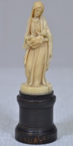 Religious Artifact - Madonna with child, Non composite on timber stand, 16cm