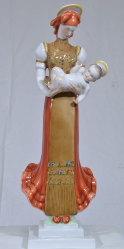 Religious Artifact - Herend, Madonna with Child, Hand painted Hungarian Porcelain, Marked to base, H 36cm.