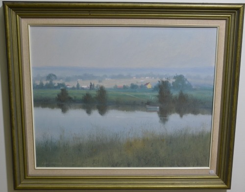 Art - Ian Glenn, River Landscape, Acrylic on timber, approx. 75 x 60cm (including frame 93 x 77cm).