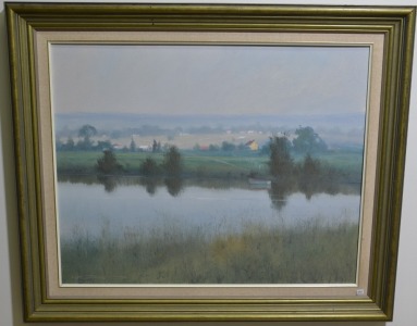 Art - Ian Glenn, River Landscape, Acrylic on timber, approx. 75 x 60cm (including frame 93 x 77cm).