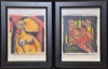 Art x 2 - Nadine, Nude figures in black frames x 2, Pastel on paper, 31 x 28cm