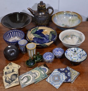 Pottery X 25- Collection of pottery bowls, teapots, containers, tiles including art pottery and Moroccan pottery