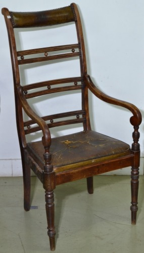 Furniture - Georgian wooden and leather arm chair