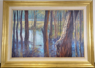 Art - Penelope G, Landscape with water, acrylic on canvas. 83 x 113 cm