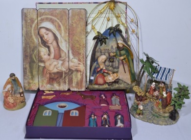 Religious Items - Assorted nativity plaques and figures.