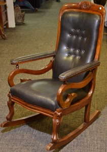 Furniture - Rocking Chair - Carved wood with Plush Leather cushion. Includes paperwork.