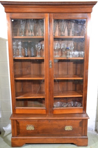 Furniture - Edwardian wooden book case with glass door and drawer, contents in photo auction separately.