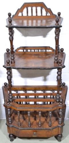 Furniture - Inlaid Victorian whatnot with magazine rack and drawer.