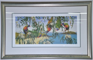 Art - Greg Postle, Rainbow Lorikeets, Limited Edition Print, 122 x 108cm.