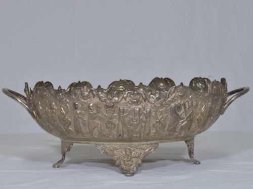 Silverware - Silver metal bowl, middle eastern motifs. 36cm