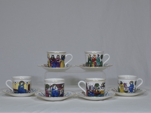 Fine China - Cups and saucers x 6, Royal Doulton limited edition Christmas scenes 1980-1985