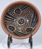 Pottery - J. McLeod, Large fruit bowl featuring tribal figures, hand painted stoneware, D 30cm