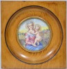 Miniature - Madonna with child, hand painted in wooden frame, 11.5cm x 11.5cm