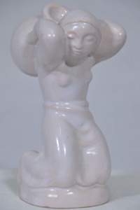 Figurine - L. Hjorth Denmark, "Water Carrier", White glazed stoneware 12cm