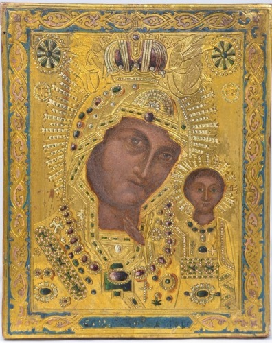 Religious Artifact - Icon mother with child hand painted with gilt. 44 x 36 cm