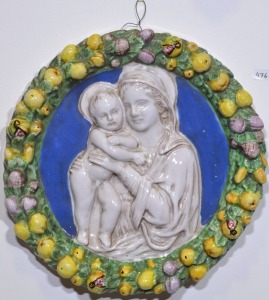 Religious Art - Italian terracotta wall plaque depicting mother with child, 30 cm