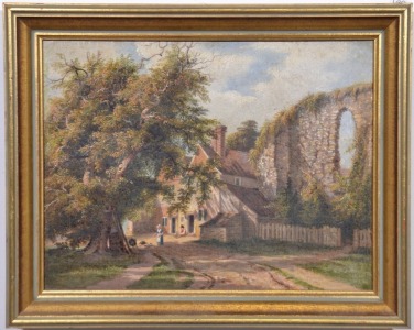 Art - Country scene, Oil on canvas in gilt frame, 42 cm x 33 cm