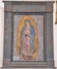 Religious Art - Spanish colonial Madonna painting on canvas with rustic wooden frame.