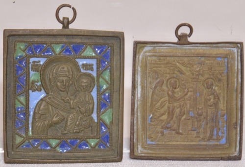 Religious Artifact x2 - Brass religious plaques, H 6x 5cm.