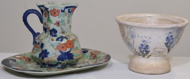 Pottery x 2- Decorative pottery consisting of three pieces including French lavender pot.