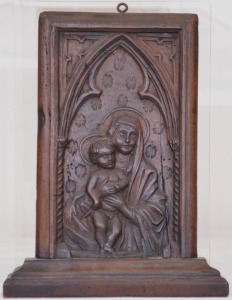 Religious Artifact - Carving mother with child, wall art, 29 x 22 cm, Worm damage